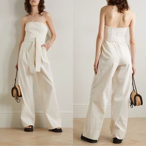 NWT A.L.C. Elsie Strapless Wide-leg Linen Jumpsuit In Bone *no belt